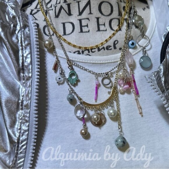 Multi colored charms layered necklace - Picture 3 of 5